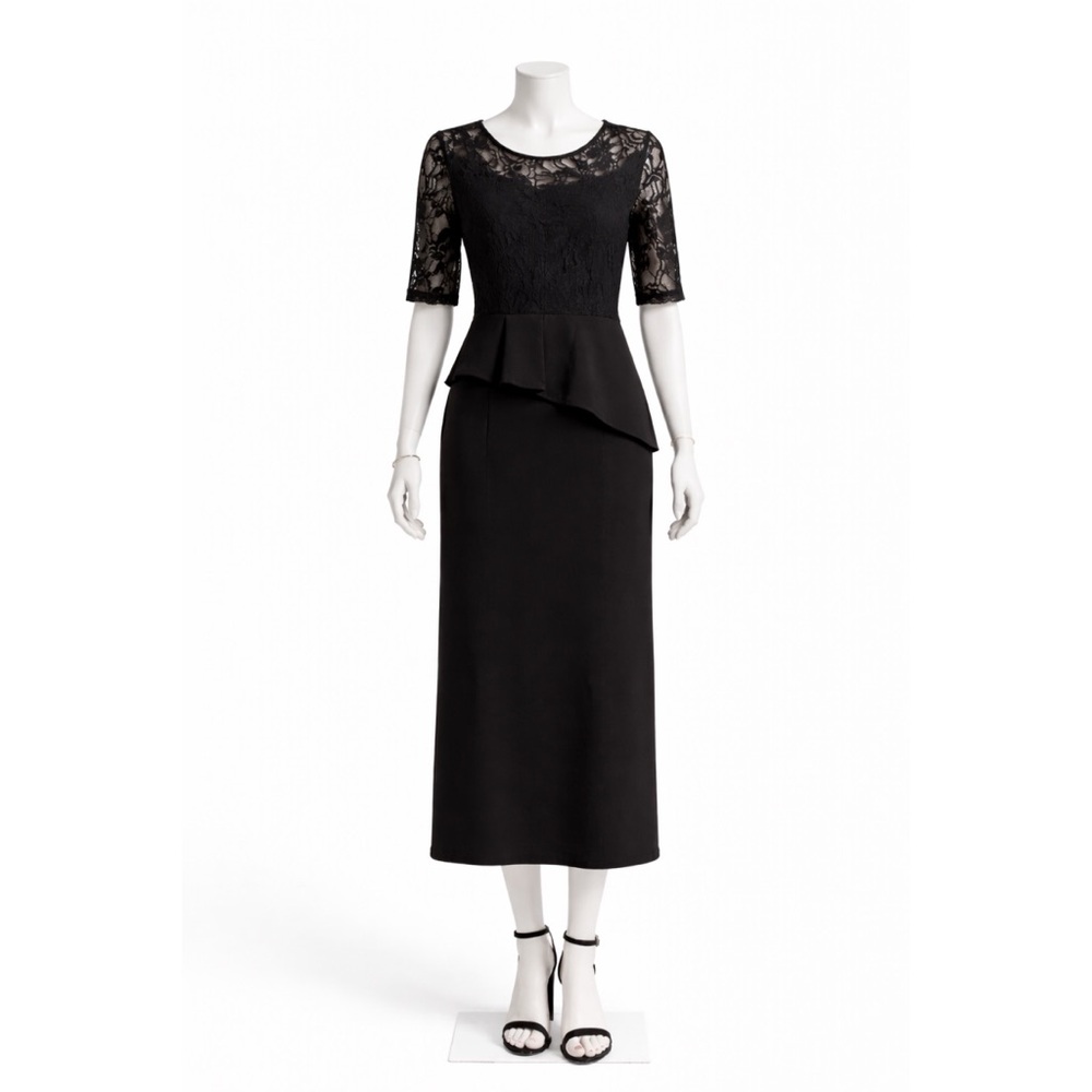Size 8 Enfocus Studio Black Mother of the Bride Groom Lace Ruffle Dress